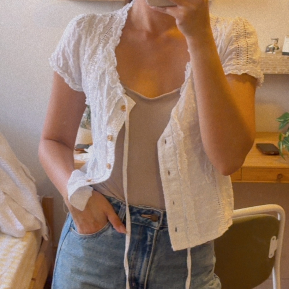 VINTAGE EMBROIDERED COTTON TOP UK 8 - 100% Cotton